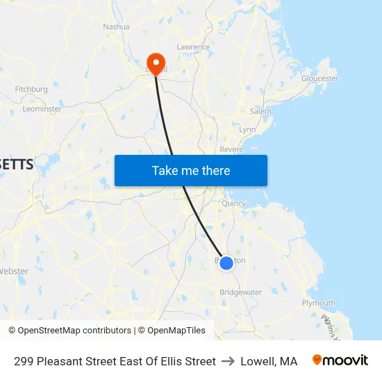 299 Pleasant Street East Of Ellis Street to Lowell, MA map