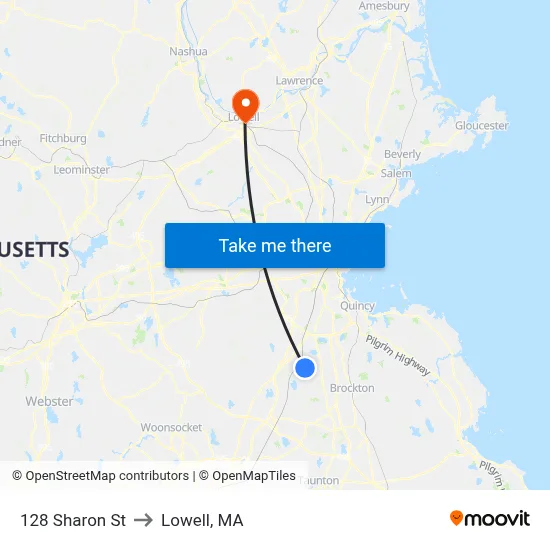 128 Sharon St to Lowell, MA map