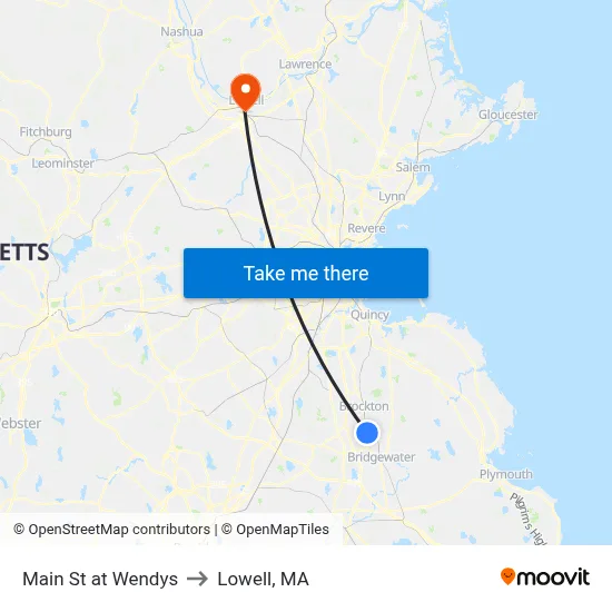 Main St at Wendys to Lowell, MA map