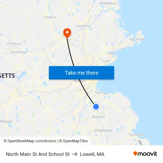 North Main St And School St to Lowell, MA map