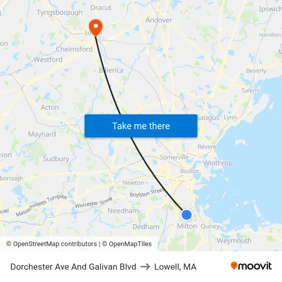 Dorchester Ave And Galivan Blvd to Lowell, MA map