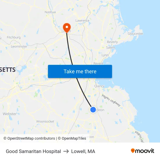 Good Samaritan Hospital to Lowell, MA map