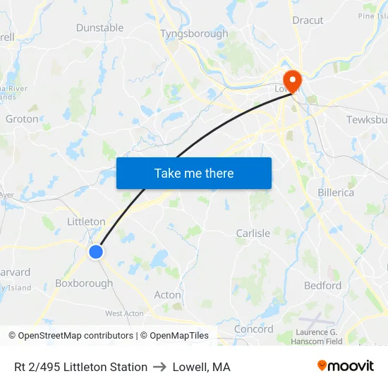 Rt 2/495 Littleton Station to Lowell, MA map