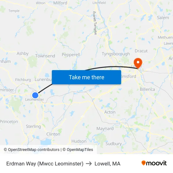 Erdman Way (Mwcc Leominster) to Lowell, MA map