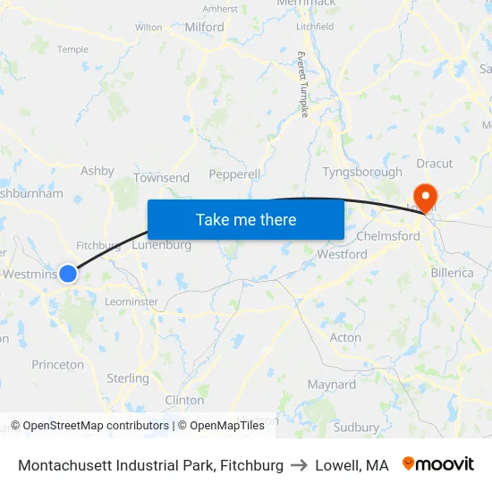 Montachusett Industrial Park, Fitchburg to Lowell, MA map