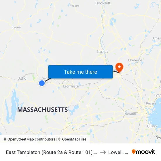 East Templeton (Route 2a & Route 101),Gardner to Lowell, MA map