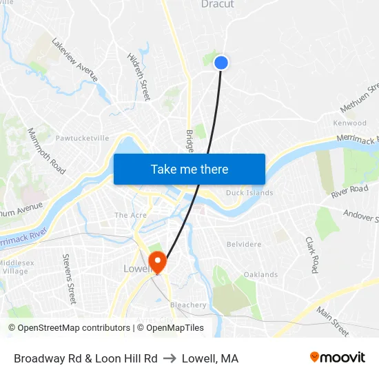 Broadway Rd & Loon Hill Rd to Lowell, MA map