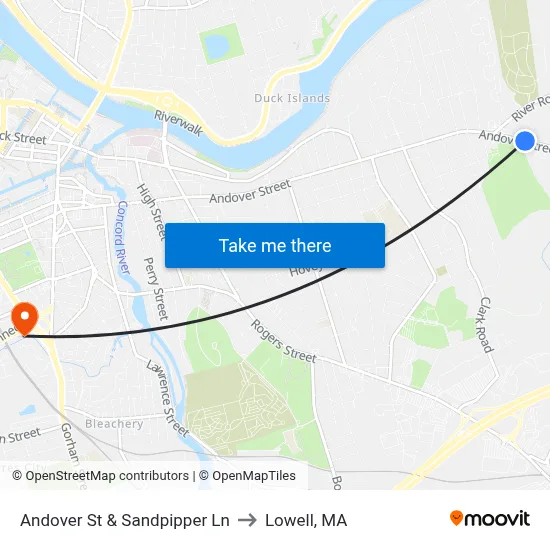 Andover St & Sandpipper Ln to Lowell, MA map