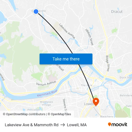 Lakeview Ave & Mammoth Rd to Lowell, MA map