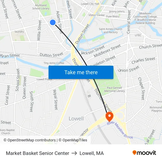 Market Basket Senior Center to Lowell, MA map