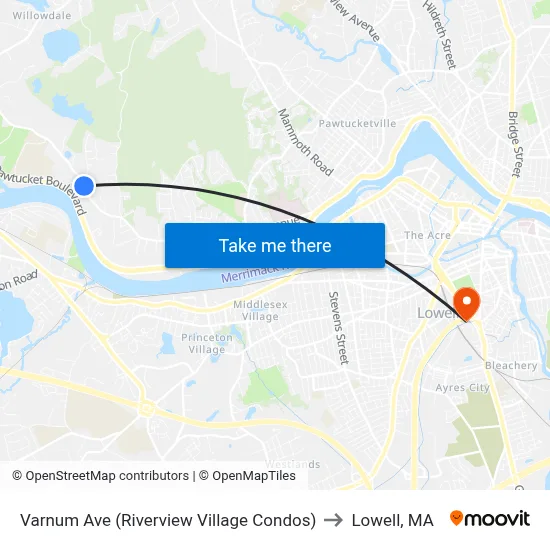 Varnum Ave (Riverview Village Condos) to Lowell, MA map