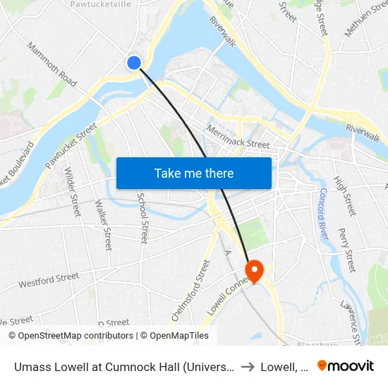 Umass Lowell at Cumnock Hall (University Ave) to Lowell, MA map