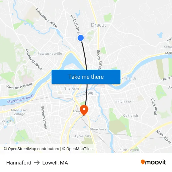 Hannaford to Lowell, MA map