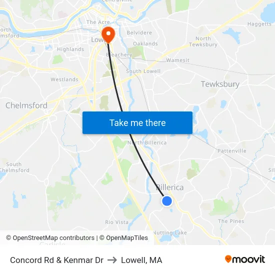 Concord Rd & Kenmar Dr to Lowell, MA map