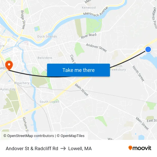Andover St & Radcliff Rd to Lowell, MA map