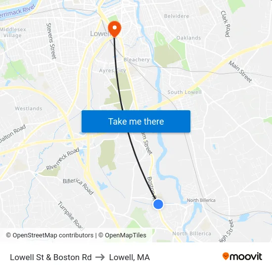 Lowell St & Boston Rd to Lowell, MA map