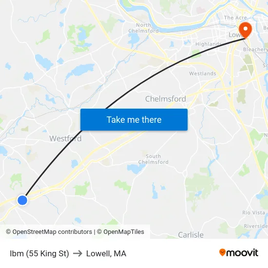 Ibm (55 King St) to Lowell, MA map