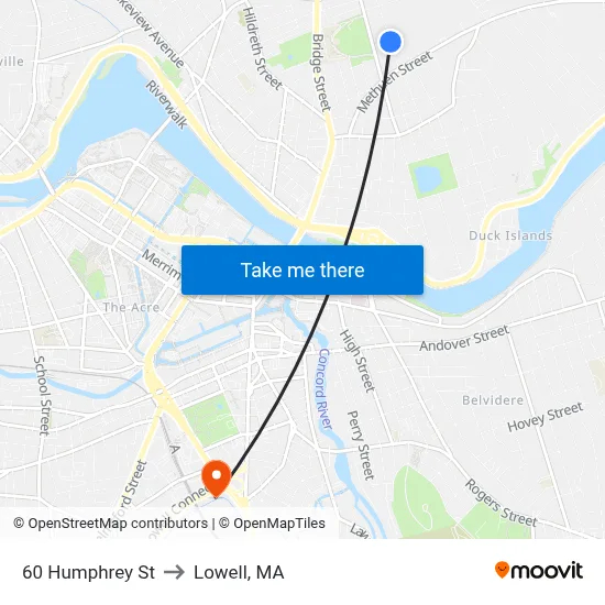 60 Humphrey St to Lowell, MA map