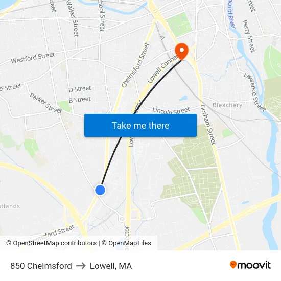 850 Chelmsford to Lowell, MA map