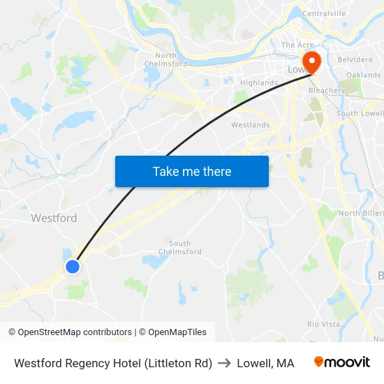 Westford Regency Hotel (Littleton Rd) to Lowell, MA map