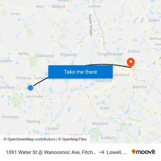 1091 Water St @ Wanoosnoc Ave, Fitchburg to Lowell, MA map