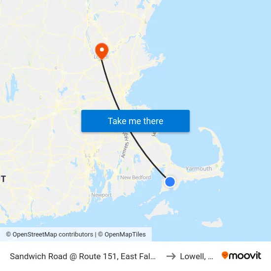 Sandwich Road @ Route 151, East Falmouth to Lowell, MA map