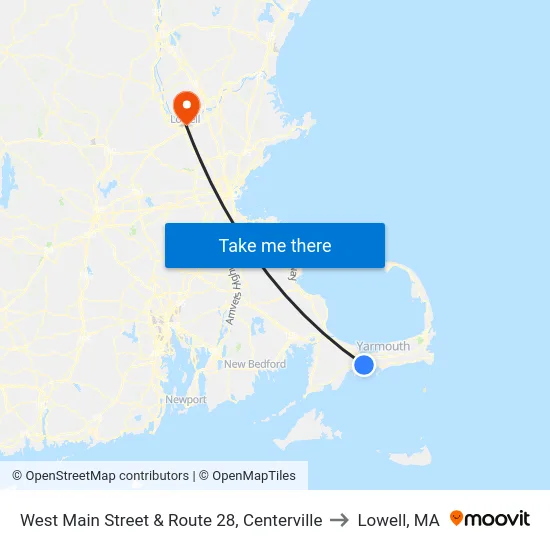 West Main Street & Route 28, Centerville to Lowell, MA map