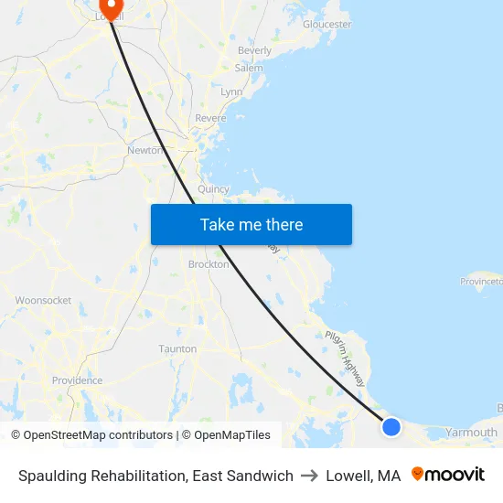 Spaulding Rehabilitation, East Sandwich to Lowell, MA map