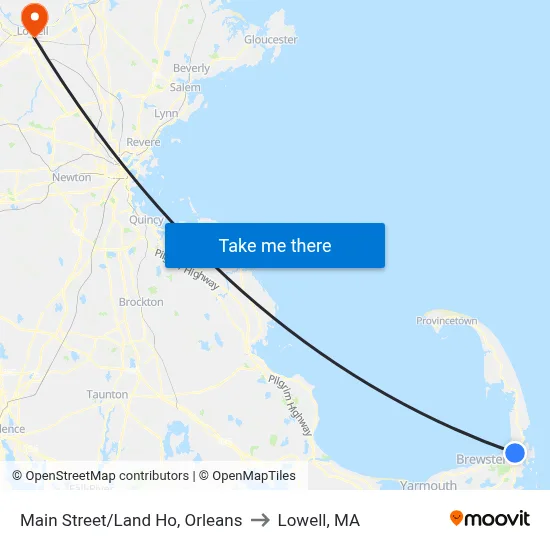Main Street/Land Ho, Orleans to Lowell, MA map
