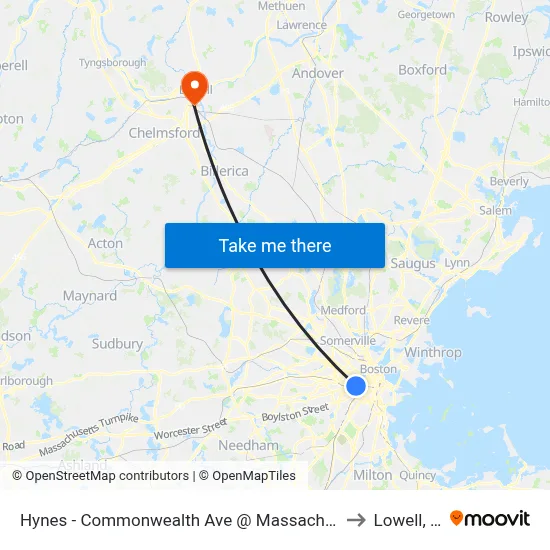 Hynes - Commonwealth Ave @ Massachusetts Ave to Lowell, MA map