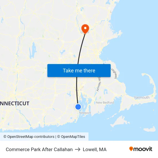 Commerce Park After Callahan to Lowell, MA map