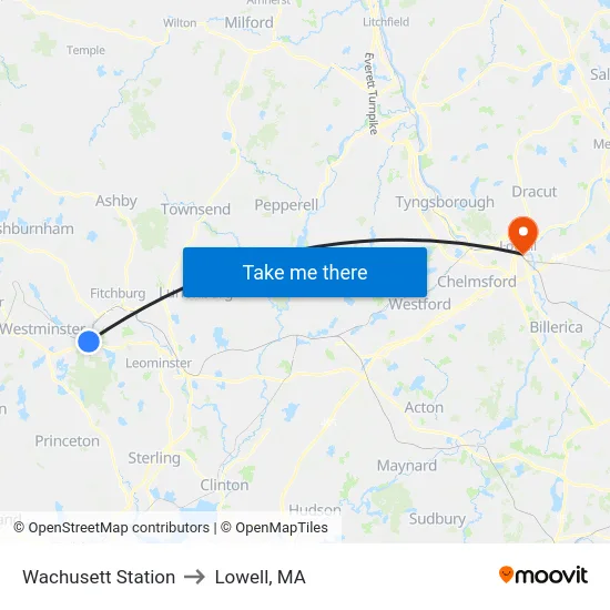 Wachusett Station to Lowell, MA map