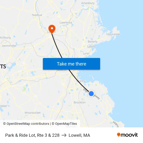 Park & Ride Lot, Rte 3 & 228 to Lowell, MA map