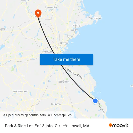 Park & Ride Lot, Ex 13 Info. Ctr. to Lowell, MA map