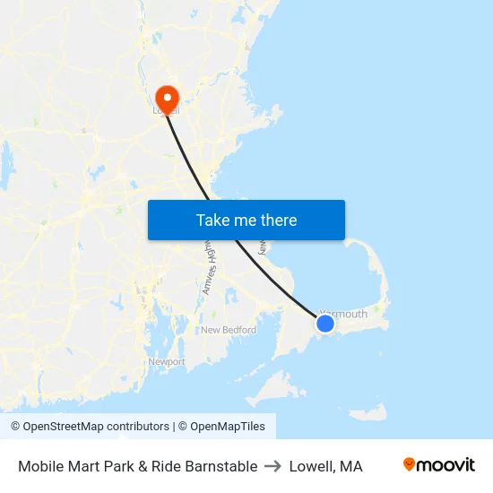 Mobile Mart Park & Ride Barnstable to Lowell, MA map