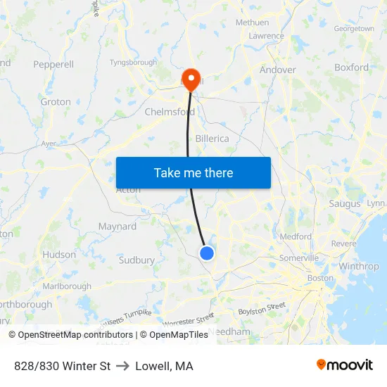 828/830 Winter St to Lowell, MA map