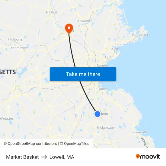 Market Basket to Lowell, MA map