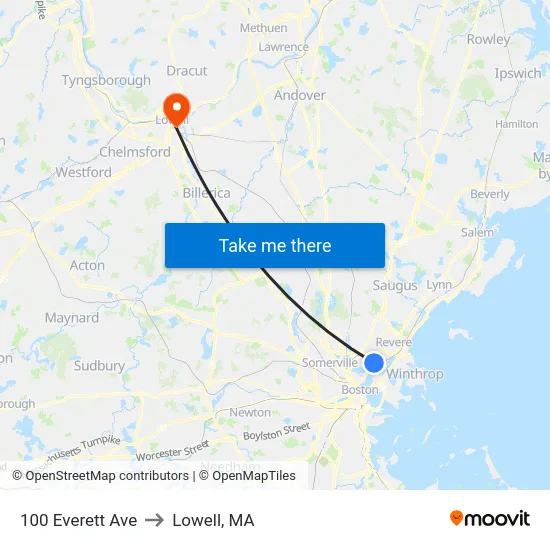 100 Everett Ave to Lowell, MA map
