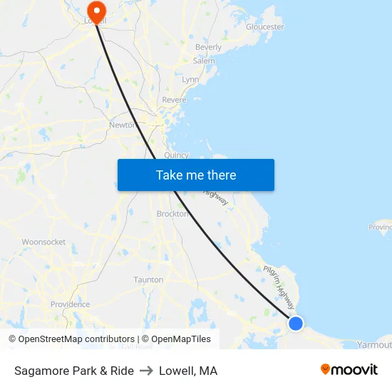 Sagamore Park & Ride to Lowell, MA map