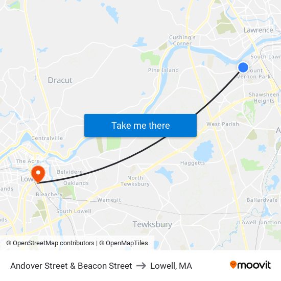 Andover Street & Beacon Street to Lowell, MA map