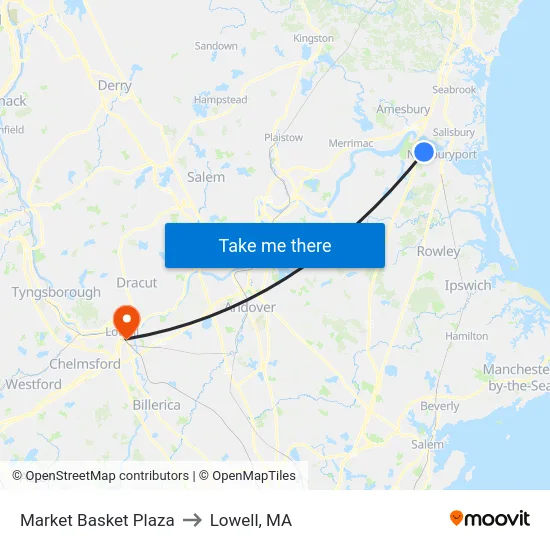 Market Basket Plaza to Lowell, MA map
