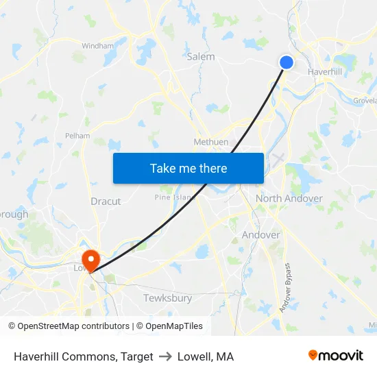 Haverhill Commons, Target to Lowell, MA map