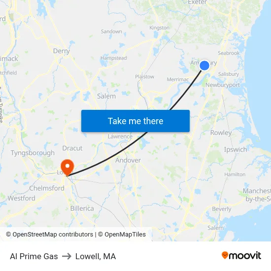 Al Prime Gas to Lowell, MA map