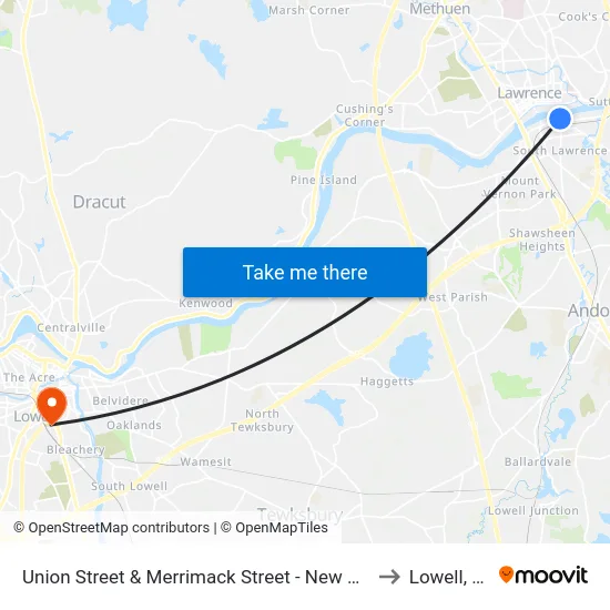 Union Street & Merrimack Street - New Balance to Lowell, MA map