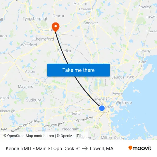 Kendall/MIT - Main St Opp Dock St to Lowell, MA map