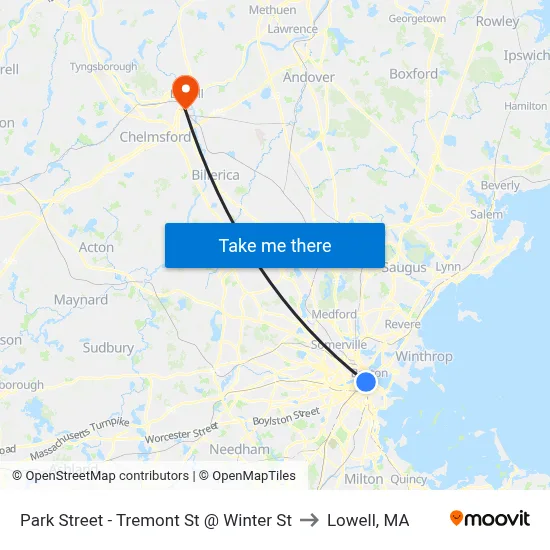 Park Street - Tremont St @ Winter St to Lowell, MA map