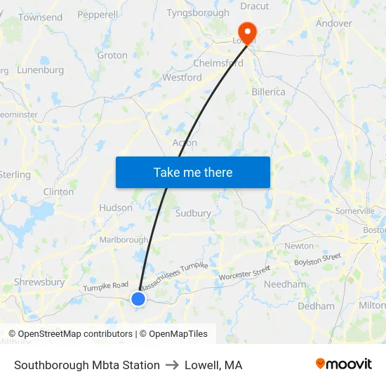 Southborough Mbta Station to Lowell, MA map