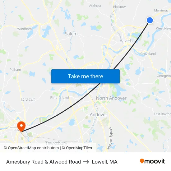 Amesbury Road & Atwood Road to Lowell, MA map