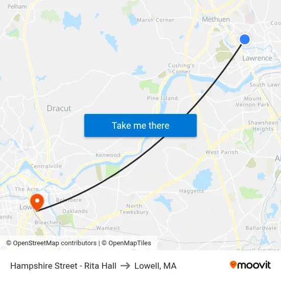 Hampshire Street - Rita Hall to Lowell, MA map