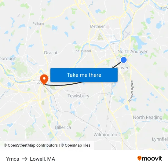 Ymca to Lowell, MA map